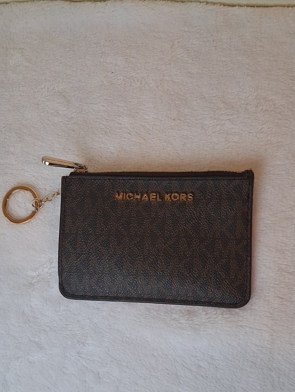 Michael Kors Dark Brown Logo Zip Card Holder with Key Ring